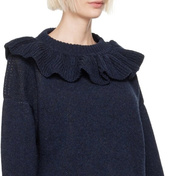 CAWLEY STUDIO Lambswool Ruffle Jumper in Navy, Small, New Condition - Picture 2 of 12